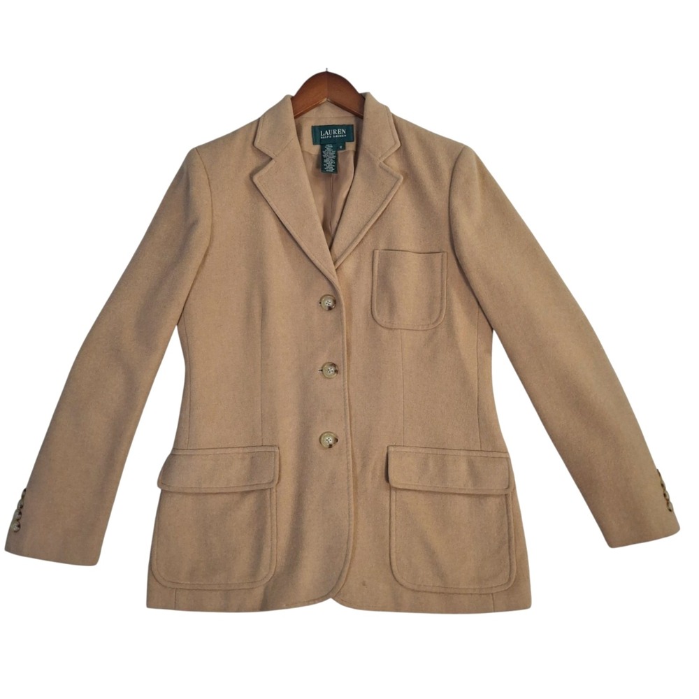 Lauren Ralph Lauren Camel Hair Blazer Womens 10 Tan 3 Button Jacket READ